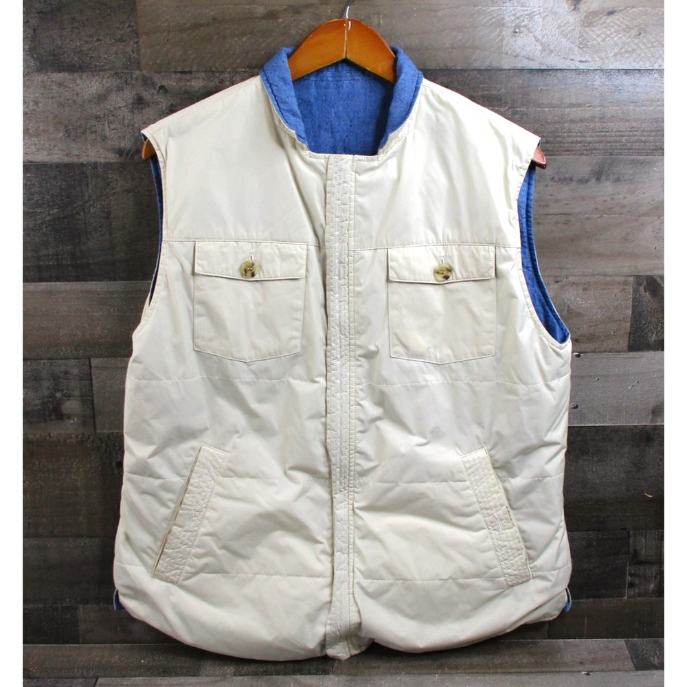 Peter Millar Vest Mens Large Ivory Blue Reversible Linen Silk Golf Windbreaker